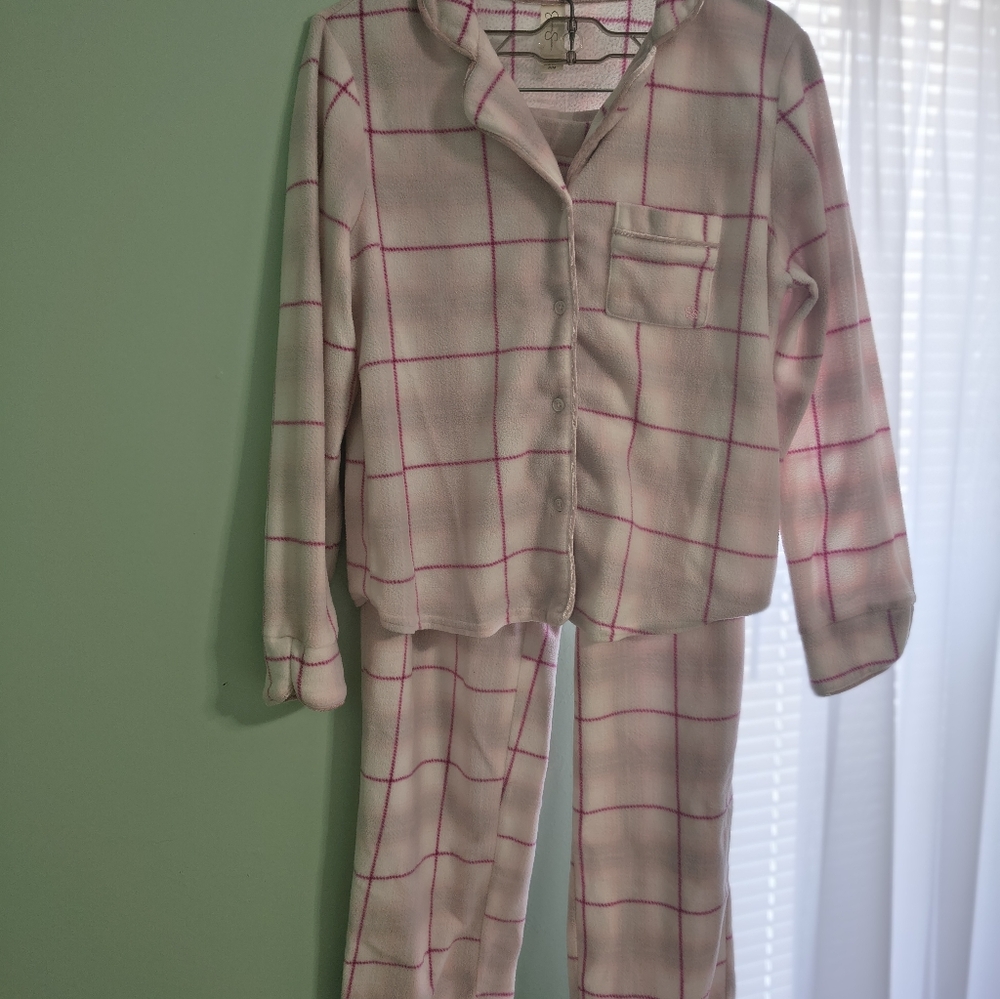 Jessica Simpson Women Petite Pllaid Pajamas - Pink and White